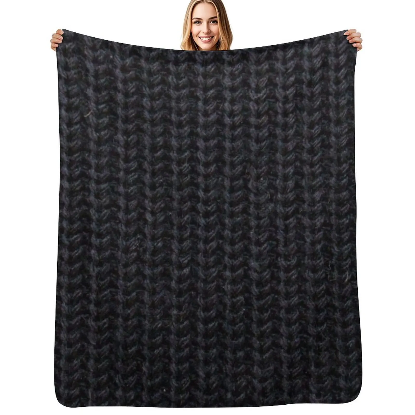 

Black Knitted Wool Throw Blanket Warm Cozy Throw Blanket for Living Room Couch