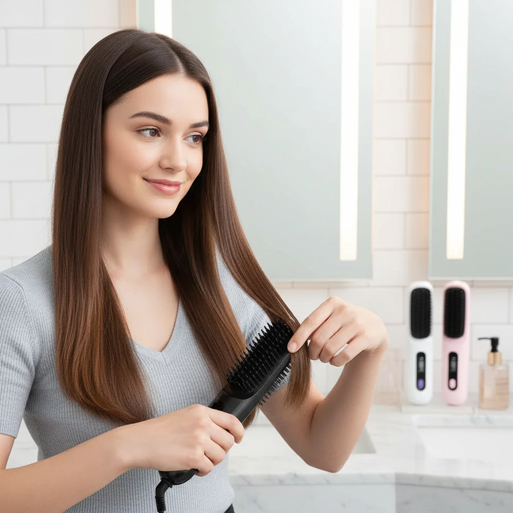 2 in 1 Hair Straightener Curling Brush LCD Digital Display Constant Temperature Hair Care Anti-Scald Nano-Ceramic Styling Tool