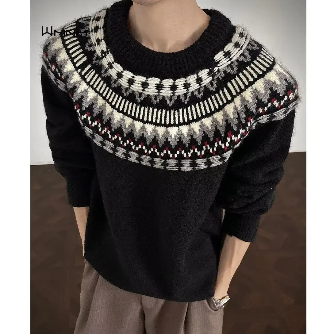 

Свободный свитер Fair Isle для мужчин и женщин, осень-зима, большие размеры 5 кг, вязаный топ с с скандинавским узором, повседневная верхняя одежда, базовый слой