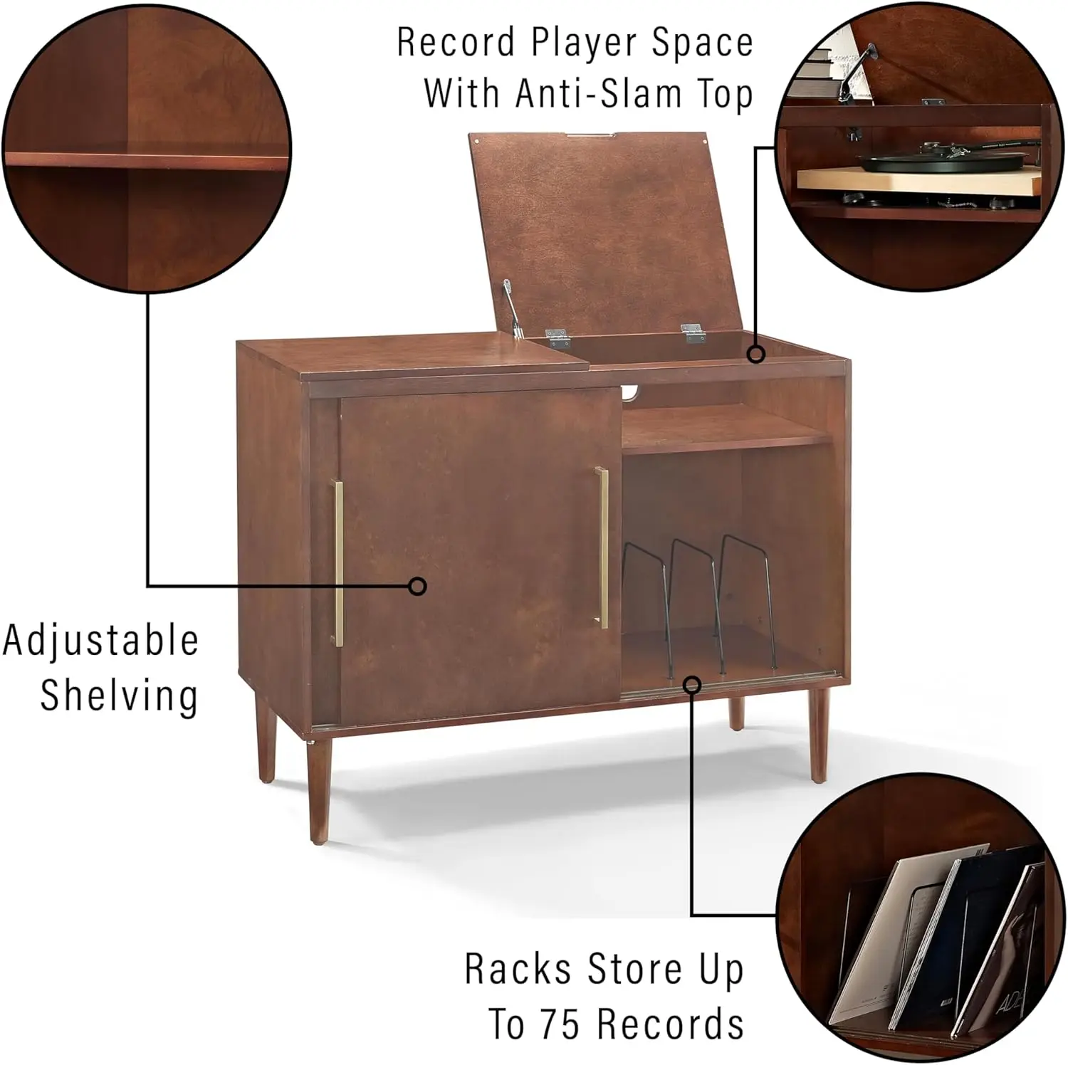 Everett Media Console and Record Player Stand with Storage for Vinyl Records, Mahogany