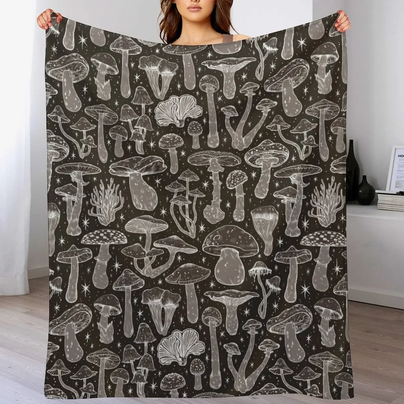 Deadly Mushrooms Ghostly Grey Throw Blanket Multi Use Warm Blanket for Living Room Bedroom