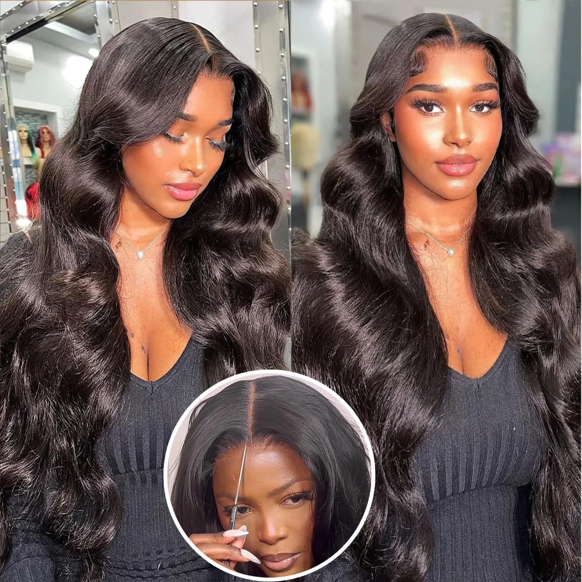 32 34Inch Body Wave Glueless Wigs Human Hair Transparent Lace Closure Wig For Black Women 180% Brazilian Remy Front Wig Easy Go