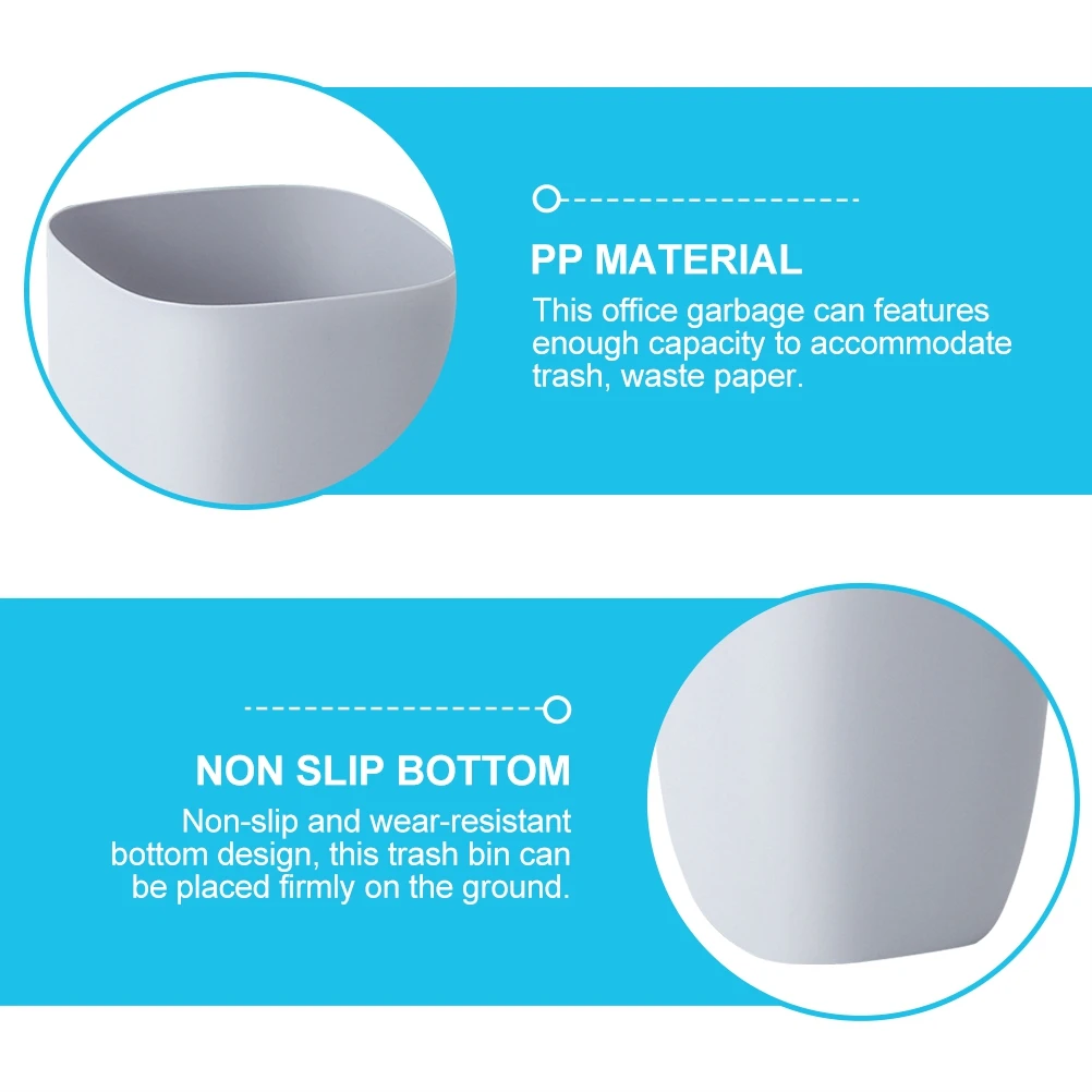

Gray Plastic Trash Basket with Non-Slip Bottom for Office Bedroom Bathroom Waste Garbage Bin Trash Basket
