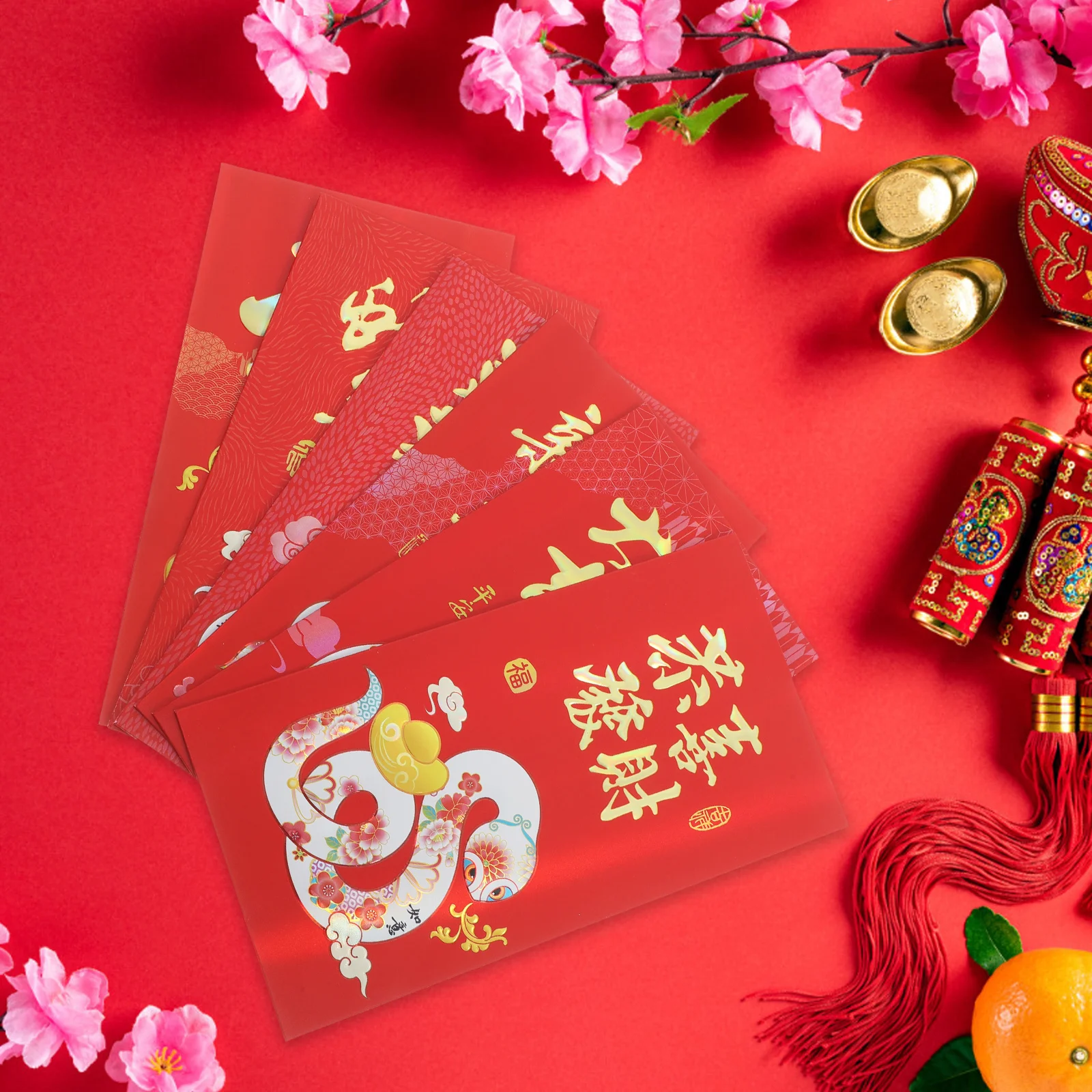 

6pcs New Year Red Envelopes 2025 Snake Lucky Money Packets Lunar Festival Cash Envelope Gift Packets For Celebration Folding