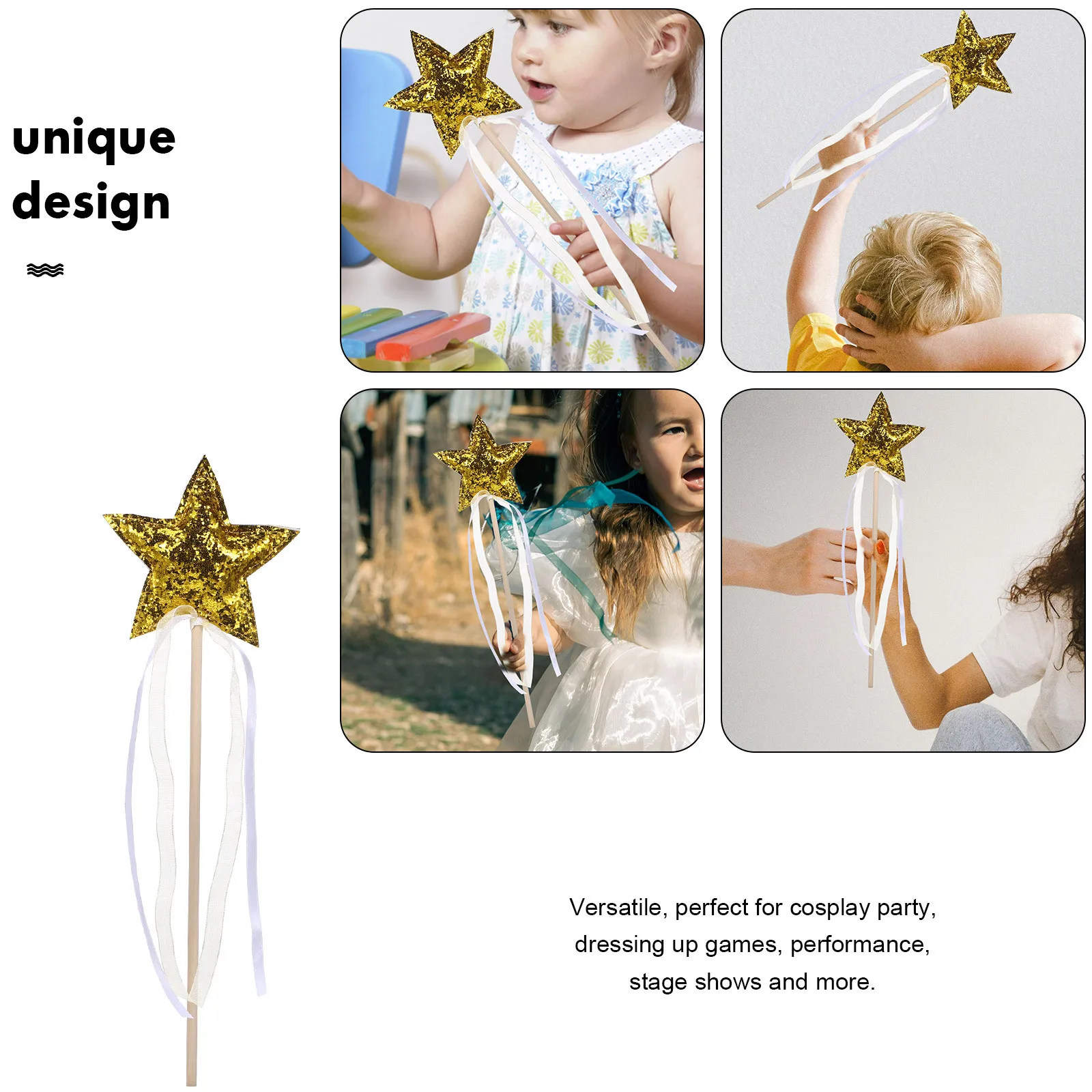 

1pc Star Wand Wooden Stick Lightweight Cosplay Party Prop Stage Performance Fairy Wands Gift Shiny Rod Novelty Fairy Stick