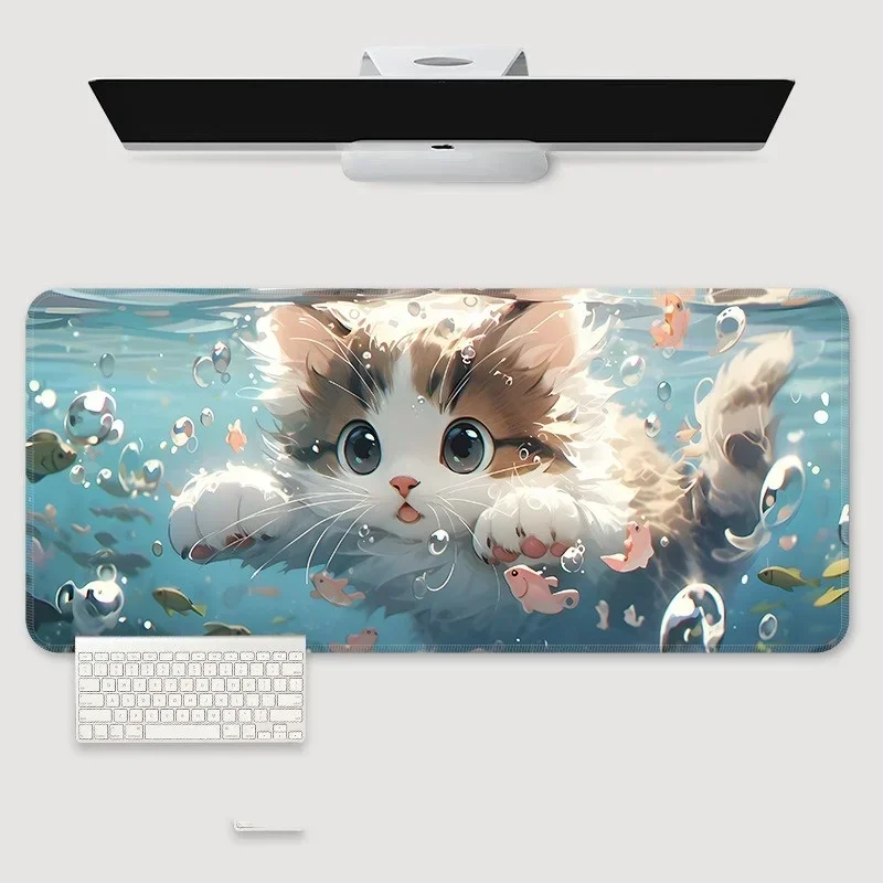 Cute Cat Mouse Pad Girl Bedroom Learning Desk Mat Laptop Stitched Edge Non-Slip Mousepad Computer Table Decoration Mice Cushions