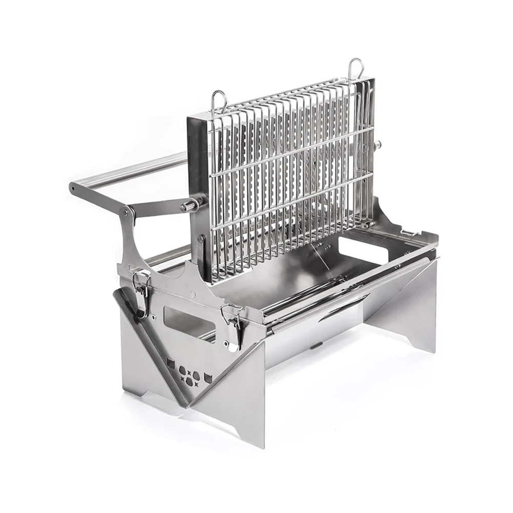 Grill à rabat pour barbecue, chiffre d'affaires de Camping, la grille supérieure pour barbecue pourrait tourner 360 ° À travers la poignée Gril au charbon de bois en acier inoxydable pour