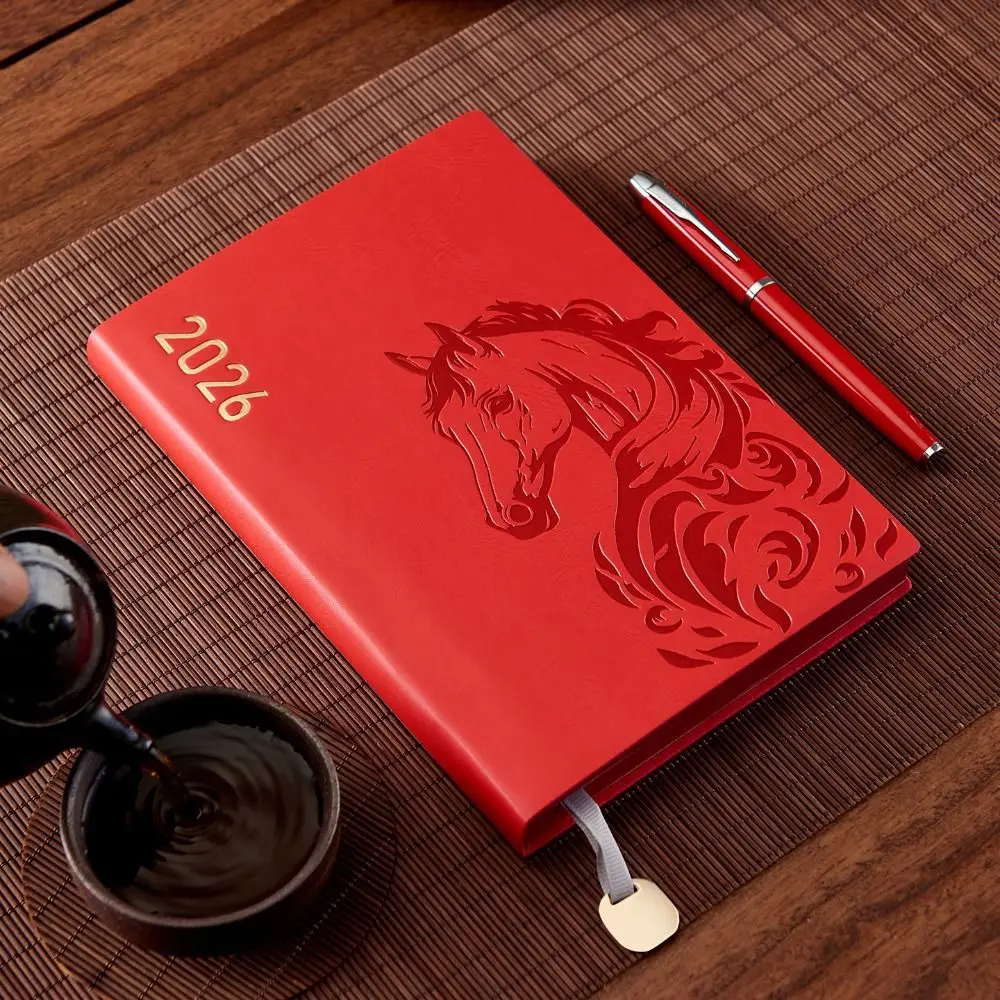 PU Leather Year of Horse Notebook Thickened Stationary Office Journal Diary Notepad Portable Wear-resistant Class lined NoteBook