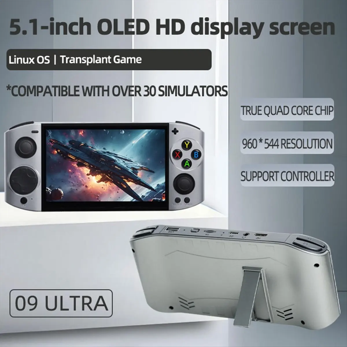 “QUALITY EXCELLE“09 Ultra Retro Handheld Video Game Console Linux OS 5.1inch OLED Display 3D Joystick Supports 30+ Emulators