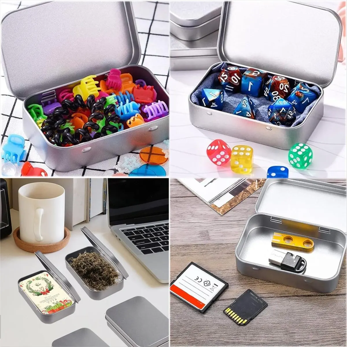 【A03R】 2 PCS Small Storage Box with Lid Rectangular Small Tin Boxes Metal Box with Lid Small Tin Box for Home Storage Silver