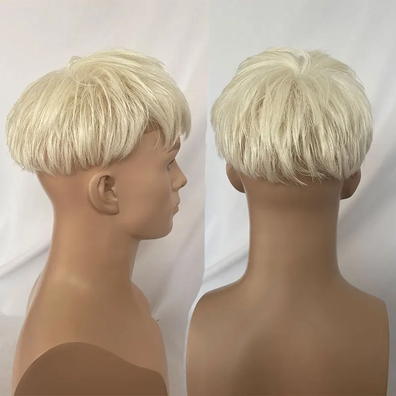 60# White Hiar Style Men Toupee 100%Human Hair French Lace With Pu Toupee Replacement Systems Men Hairpieces For Men Wigs 8X10