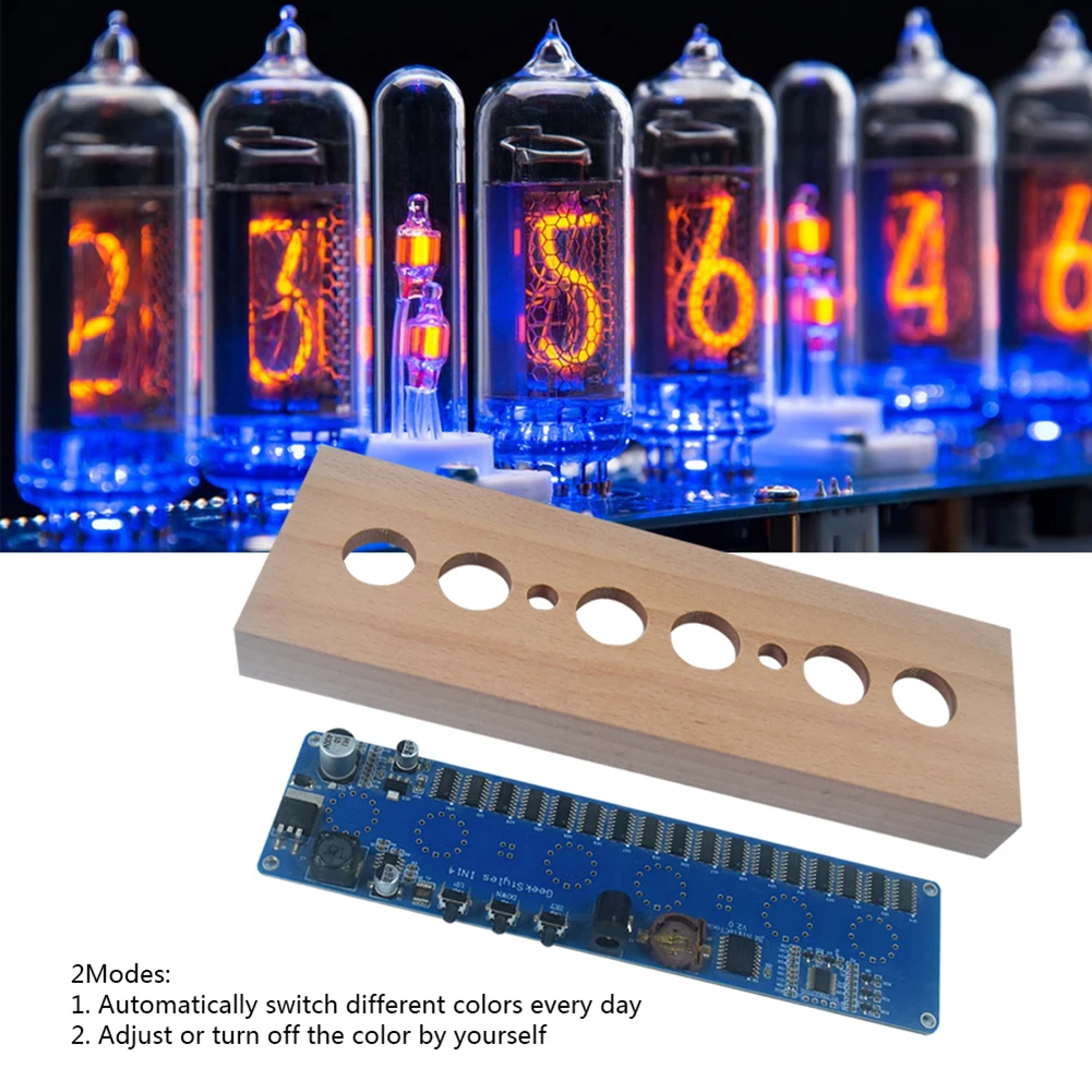 IN14 Glow Tube Clock DIY Parts Beech Wood Shell IN14 Nixie Tube Digital LED Clock Electronic DIY Kit Multi Color for Experiments