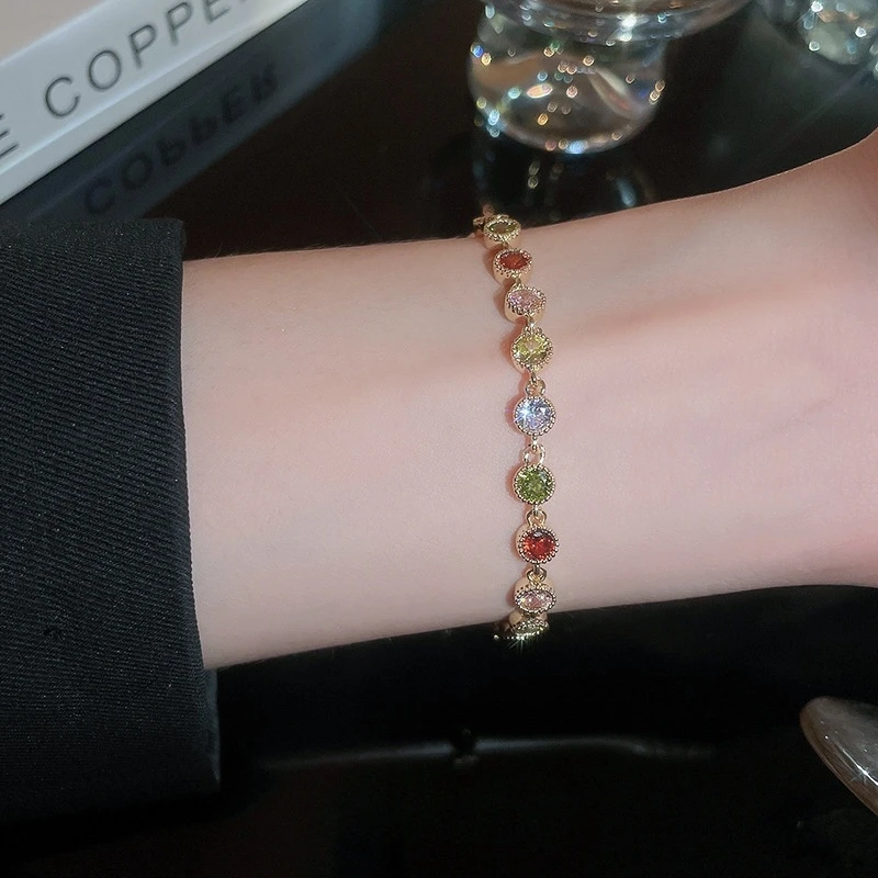 

Sweet Shining Round Colorful Zircon Bracelet For Women Fashion Beautiful Girls Party Gift Charm Jewelry