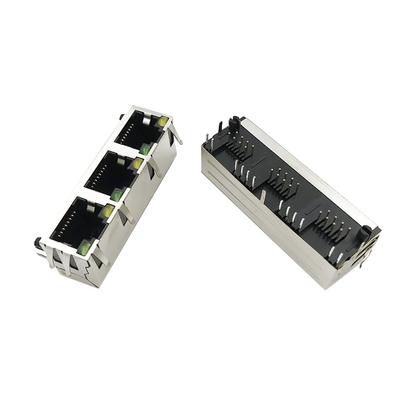 56 LED-S three-cell RJ45 socket with light without spring clip, three-port 8P8C horizontal network interface