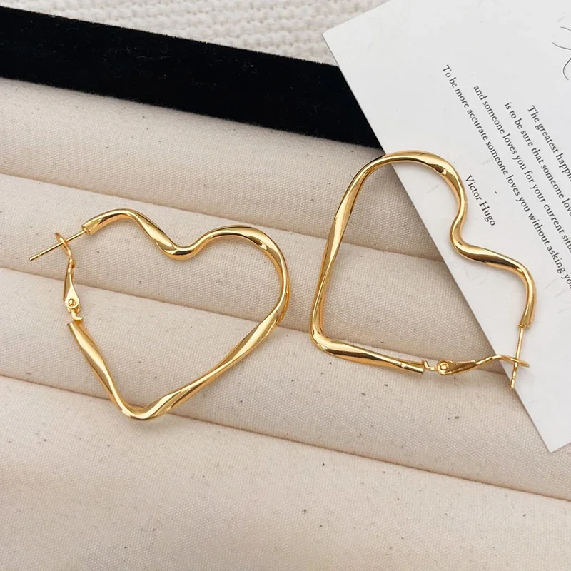 

Real 925 Sterling Silver Exaggerated Heart Big Hoop Earrings for Women Minimalist Trendy Fine Jewelry Korean Version Accessories