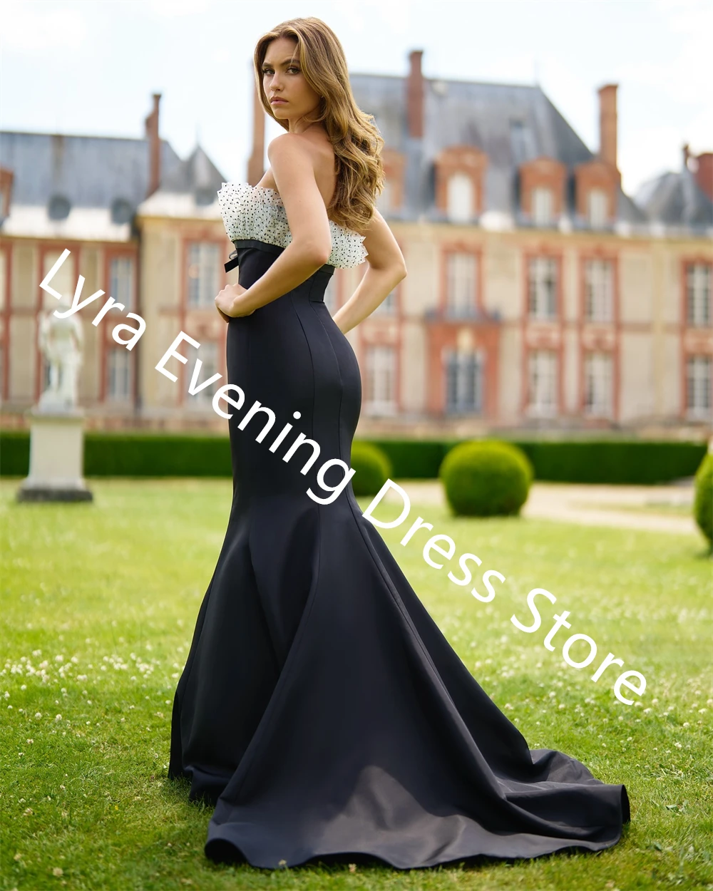 Customized High Quality Black Jersey Evening Dress Mermaid Strapless Sleeveless Party Dress Exquisite Bridal Party Classic