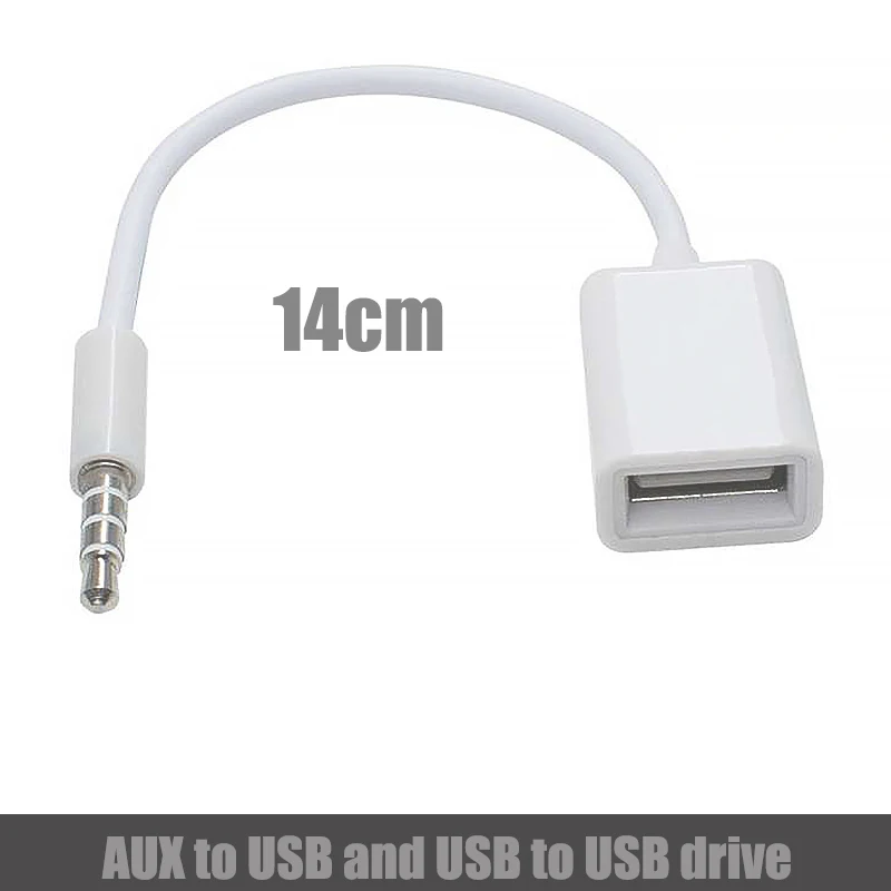 Car AUX Audio Conversion Cable 3.5mm To USB 2.0 Female Length 14cm 3.5mm To USB 2.0 Male Length 1m Mini Mini USB To 3.5mm White