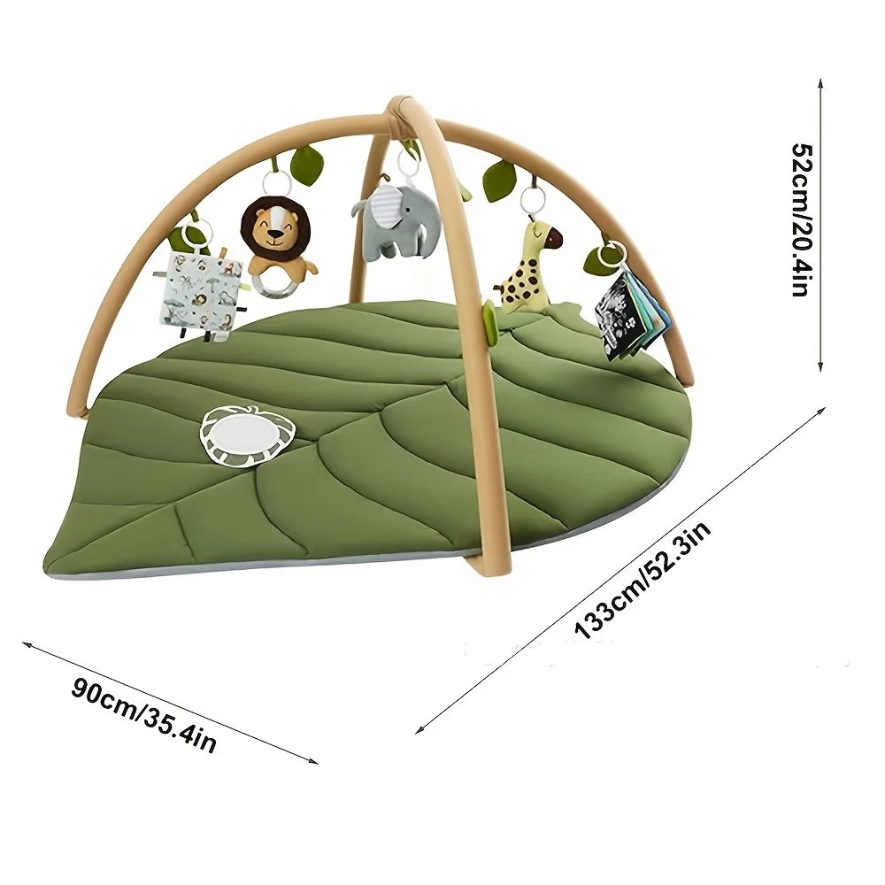 Baby Play Gym & Activity Mat, Leaf Shaped Baby Tummy Time Play Mat with 6 Detachable Toys, Promotes Motor Skills & Sensory Devel view 5