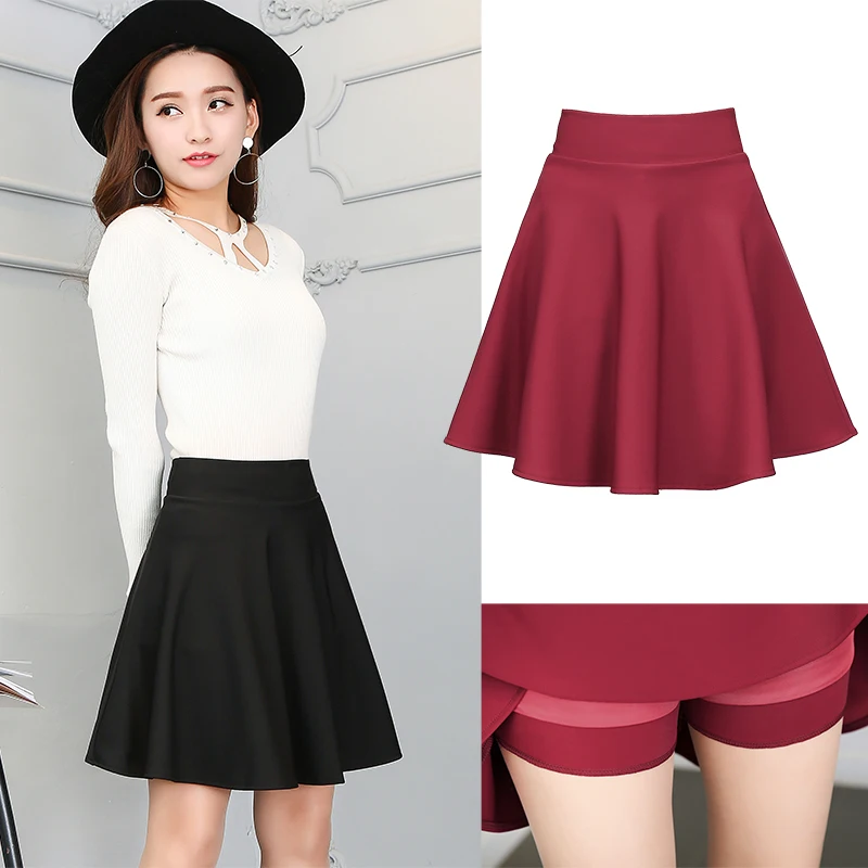 Women\'s Plus Size Basic Versatile Stretchy Flared Casual Mini Skater Skirt Kawaii Harajuku Korean Style Tennis Skirts