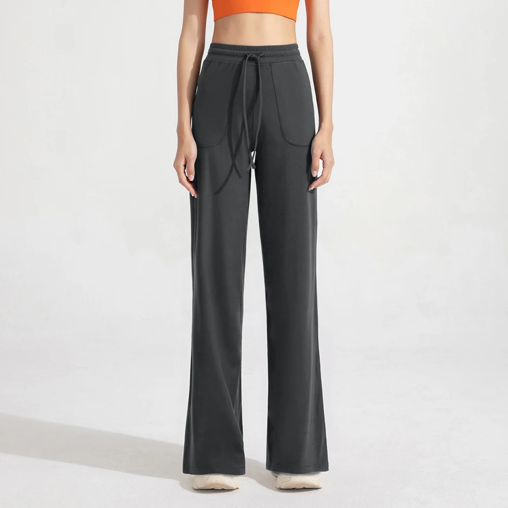 Women's Straight Leg Yoga Pants High Waisted Elastic Waistband Wide Leg Lounge Pants for Workout