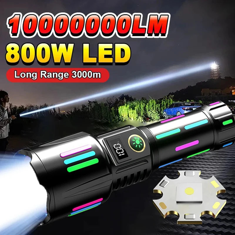 100000LM White Laser Flashlight TYPE-C Rechargeable Military Tactical Zoomable Portable LED Camping Search Spotlight