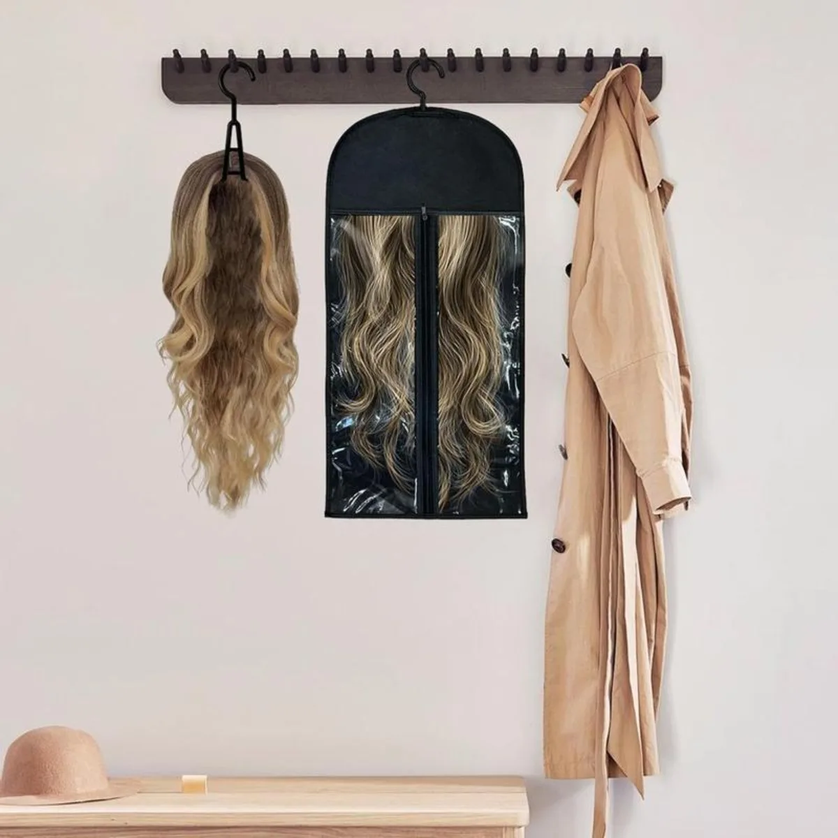 6 مجموعات من أكياس تخزين الشعر المستعار مع شماعة، 23.6 بوصة × 11.8 بوصة لتخزين الشعر المستعار لشعر مستعار متعدد، قابلة للتنفس وسهلة الحمل للاستخدام المنزلي أثناء السفر #4