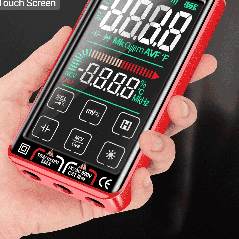 Huajiayi-multímetro Digital Inteligente Fs8233pro Tela Sensível ao Toque Transistor 9999 Contagens Faixa True Rms dc ac 10a Metro