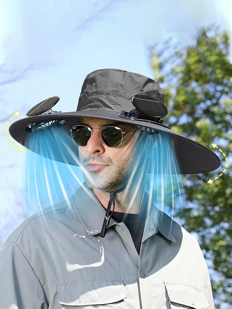 

Solar Charging Fisherman Hat with Fan for Outdoor Camping Fishing Hiking Sun Protection Portable Solar Cap Sunshade Hat