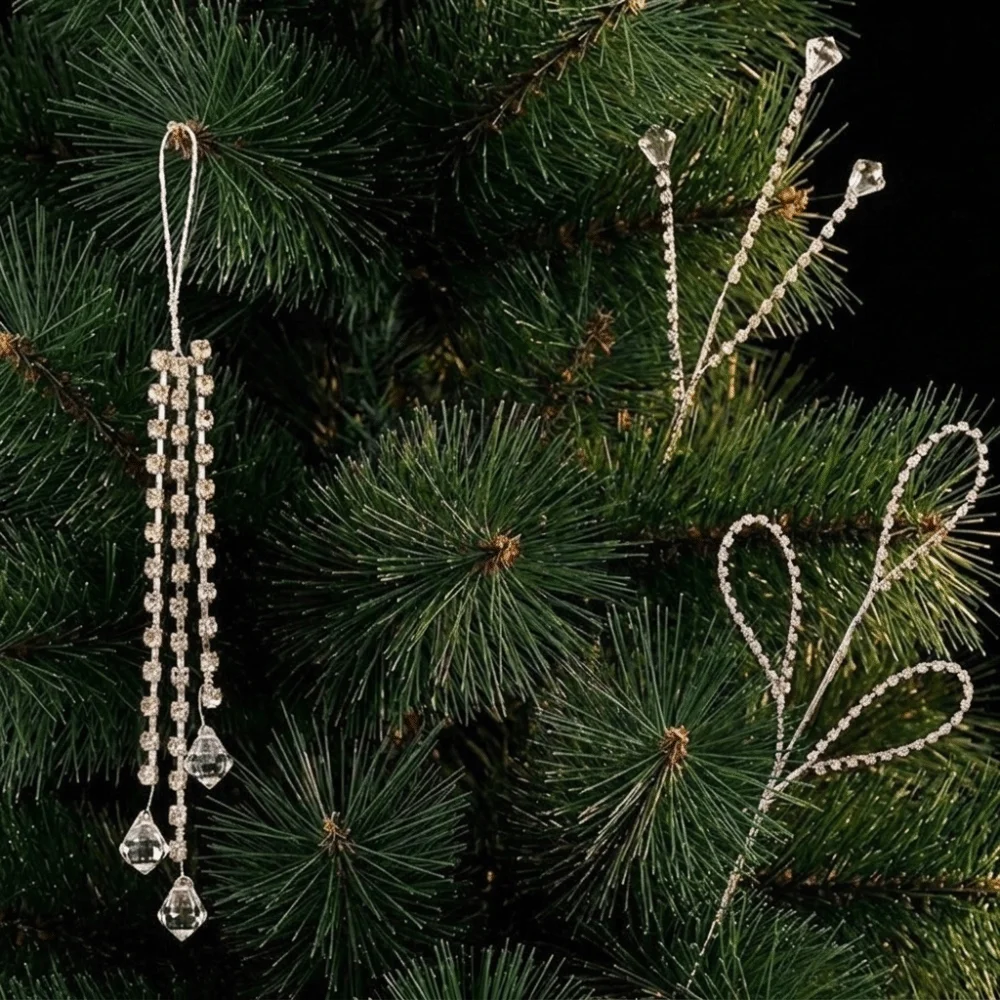 Glitter Rhinestone Christmas Pick Multiple Size Acrylic Xmas Tree Branch Bead String Vine Handcrafted Bead Christmas Sprig