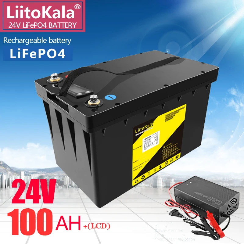 NEW LiitoKala 24V 100Ah Lifepo4 battery pack with 100A BMS for inverter solar panel scooter backup power boat light 29.2V 10A