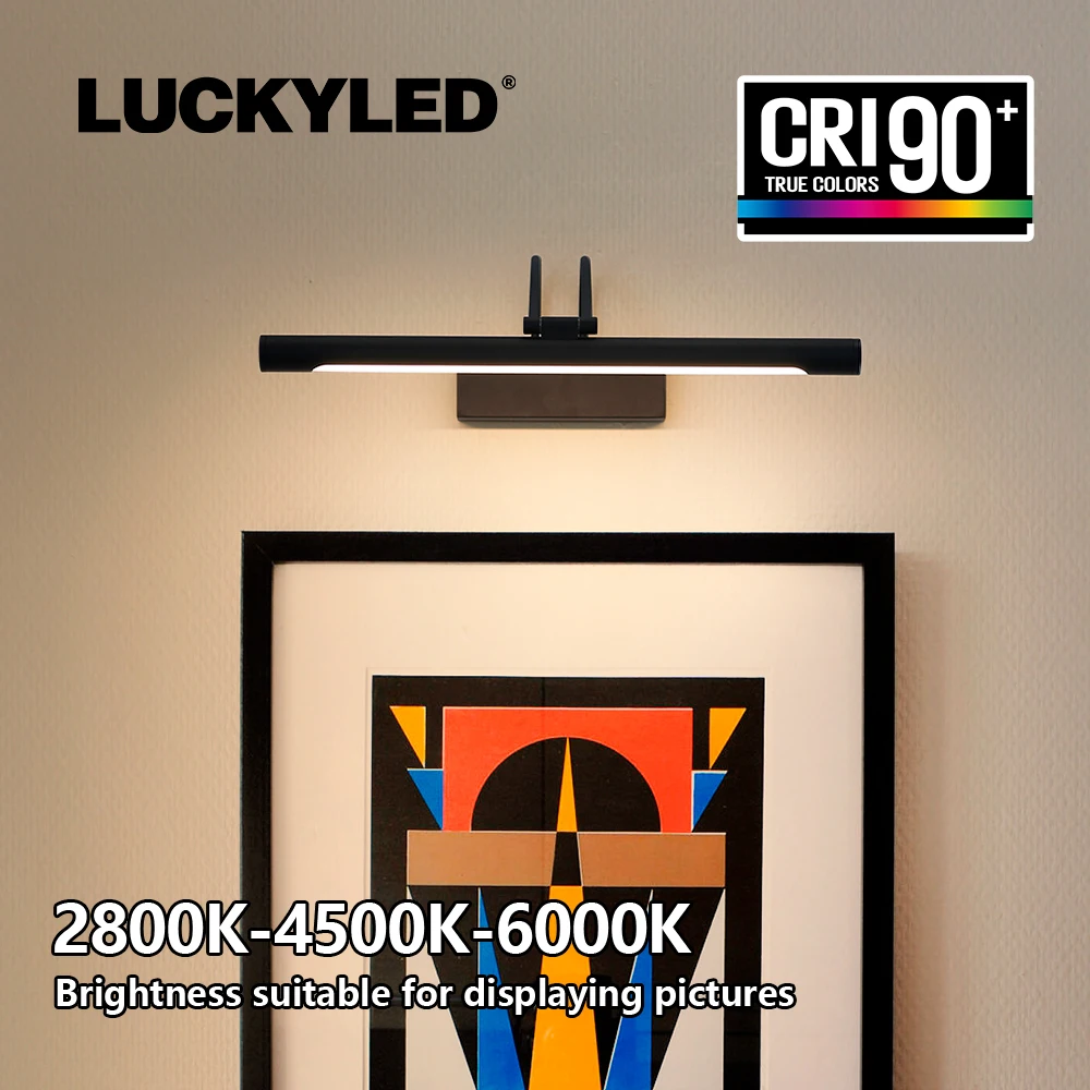 Lukcyled Rechargeable Wireless LED Wall Lamp Remote Control Dimming Painting lamp Bathroom Light 40cm Modern Light Black