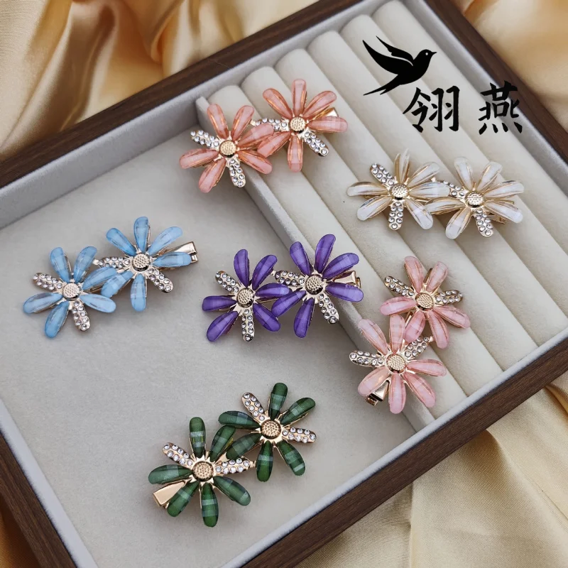 Phụ kiện tóc phong cách đường phố hoa đôi retro mới, kẹp tóc hoa thời trang