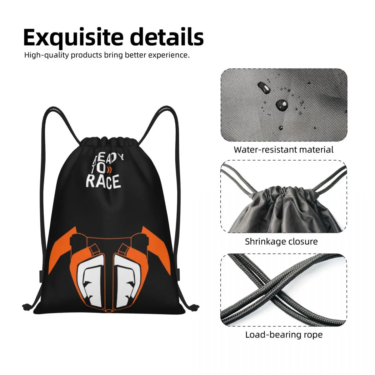 Ready To Race Bitumen Bike Drawstring Backpack Sports Gym Sackpack Motocross Enduro Motorcycle String Bags for Hiking