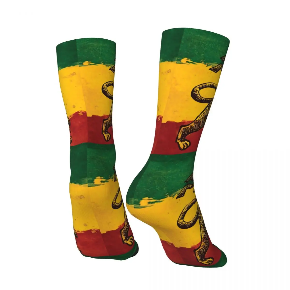 Funny Crazy Sock for Men Reggae Lion Rastafarian Jamaica Hip Hop Harajuku Happy Pattern Printed Boys Crew Sock Novelty Gift