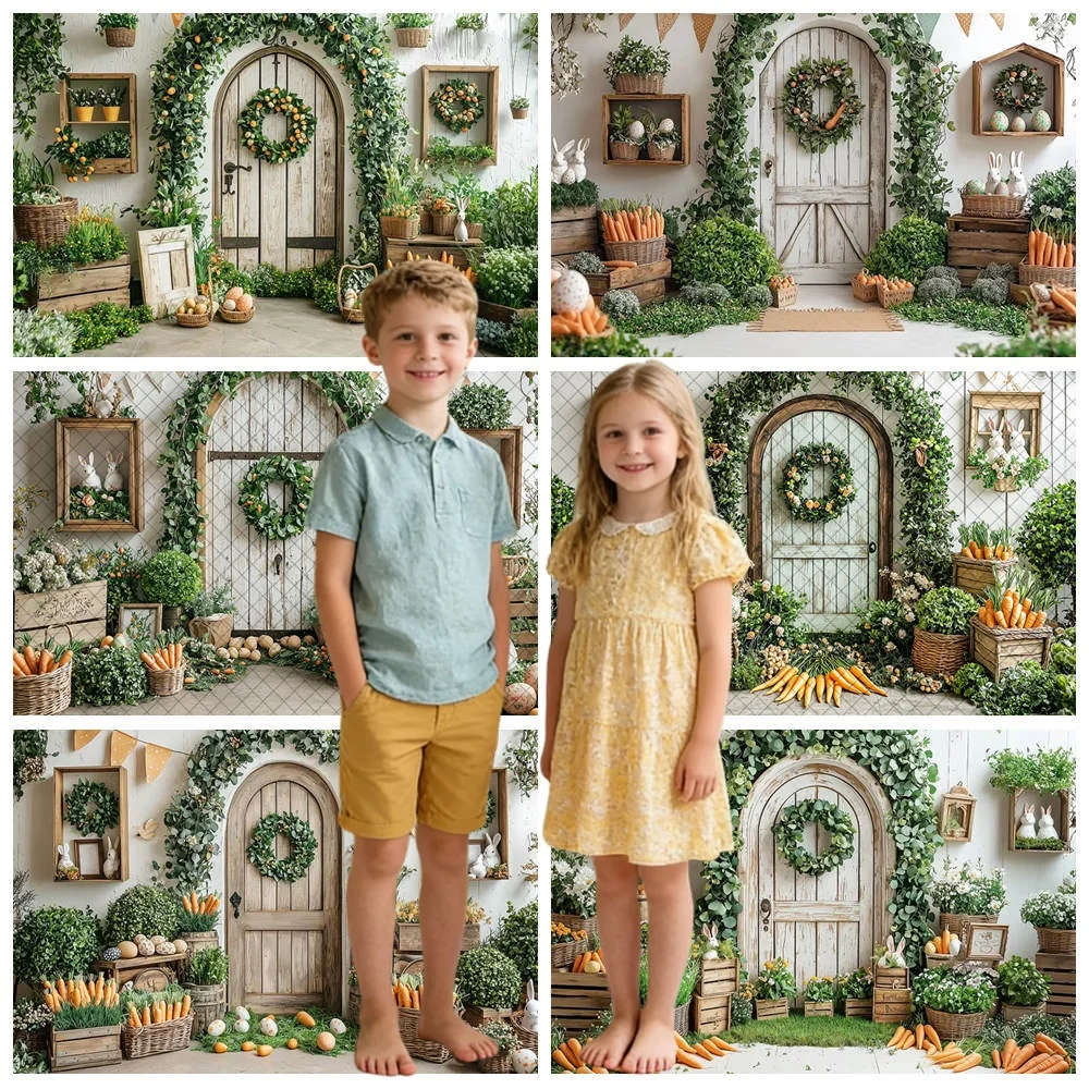 

Bunny Easter Cottage Photography Backdrop Kids Baby Shower Background Decor Carrots Eggs Garden Little House Festival Banner