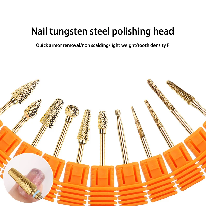 

Nail Golden Drill Bits Grinding Head Tungsten Steel Polishing Clean Tool Nail Art High Quality Nail Specialized Tools