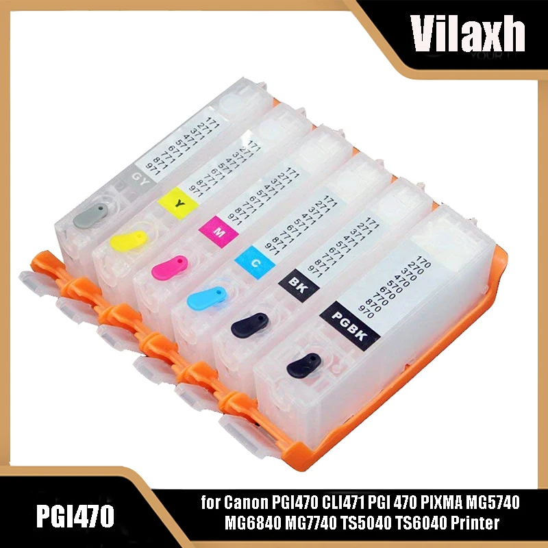 Vilaxh PGI-470 CLI-471 Refillable Ink Cartridge for Canon PGI470 CLI471 PGI 470 PIXMA MG5740 MG6840 MG7740 TS5040 TS6040 Printer