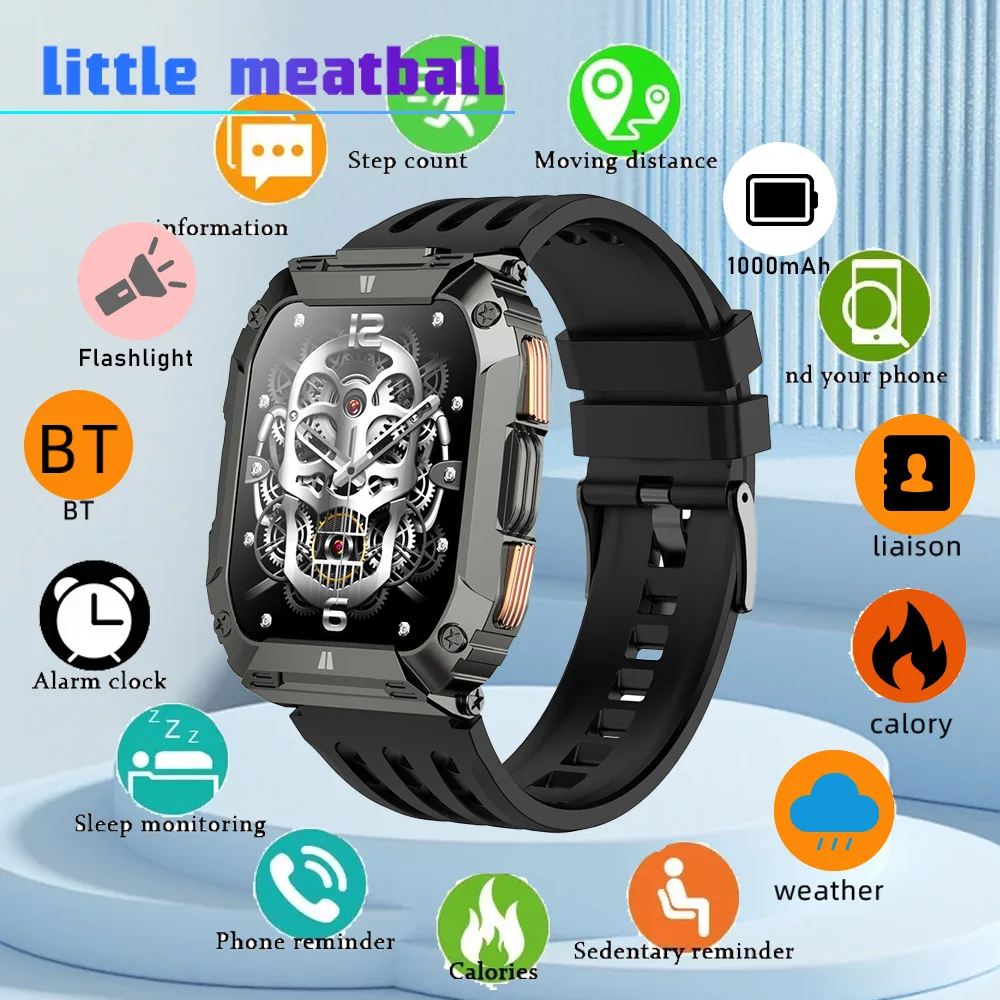 Men's Smart Watch Sports 1.96" Display IP68 Waterproof 30-Day Battery 100+ Modes LED Flashlight Compatible with Android & iOS
