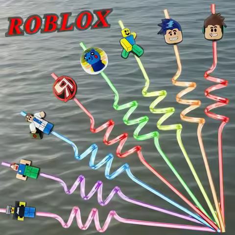 Roblox Game Cartoon Themed Reusable Straws Set - Birthday Party Decorative Supplies Fun Gifts for Kids