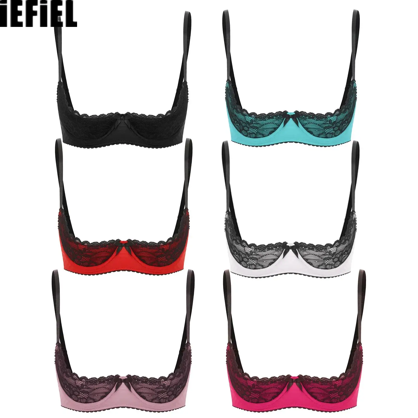 

Womens Sexy Half Cup Bra Lingerie Bra Adjustable Spaghetti Straps Underwire Lace Push Up Balconette Contrast Bra Underwear
