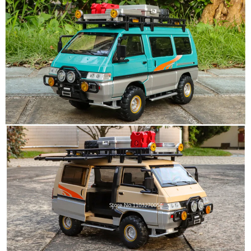 1:24 Mitsubishi Delica H2 Model Speelgoed Auto Diecast Legering Terreinwagen Deuren Geopend Geluid Licht Trek Voertuig Kerstcadeau
