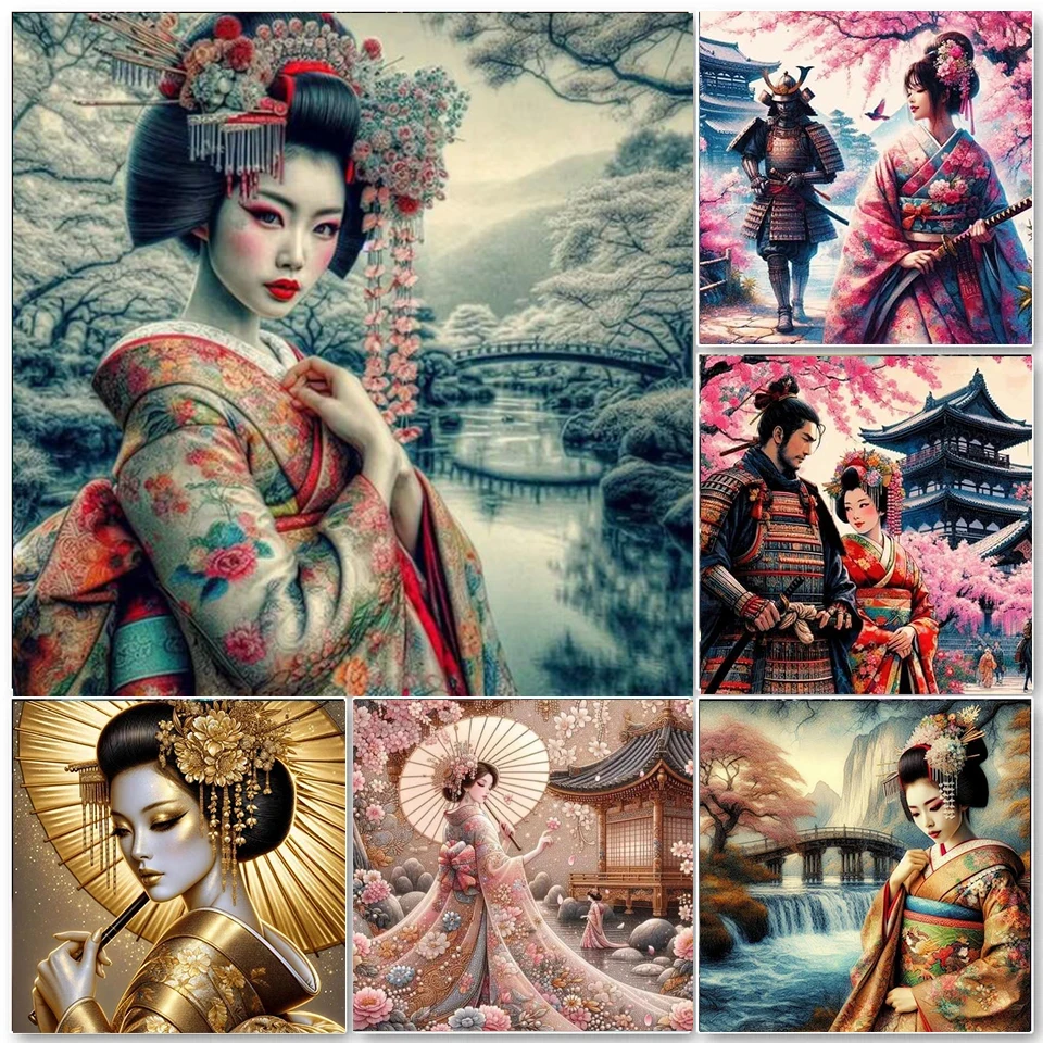 5D DIY Diamond Painting 2024 Sexy Japanese Geisha Landscape Full Drill Diamond Mosaic Diamond Embroidery Kit Rhinestone Home Art