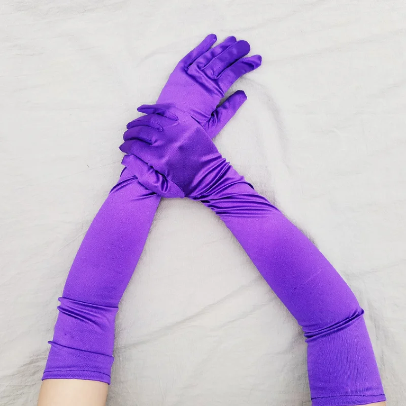 Guantes de satén elásticos extendidos para damas, guantes de fiesta retro, cosplay, moda nupcial, ropa emo, C027