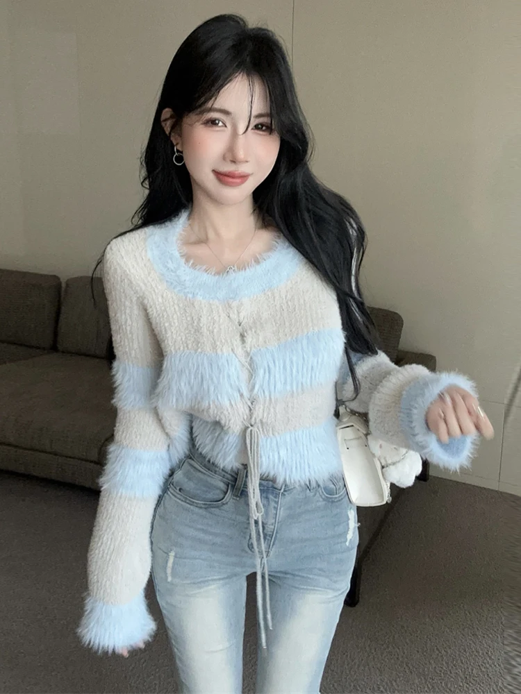 Morbido maglione lavorato a maglia a righe Plu sciolto dritto ort colore sexy Blo caldo Fce Top Sweet Sle esclusivo online primavera autunno