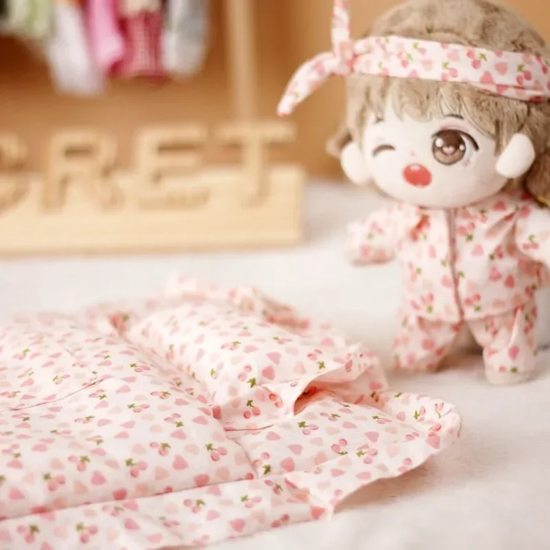 20CM Plush Toys Clothes Suit Cute Cherry Shirt Pants Four Sets Of Bedding Cartoon Sleeping Bag For Idol Doll Outfit Kids Toys