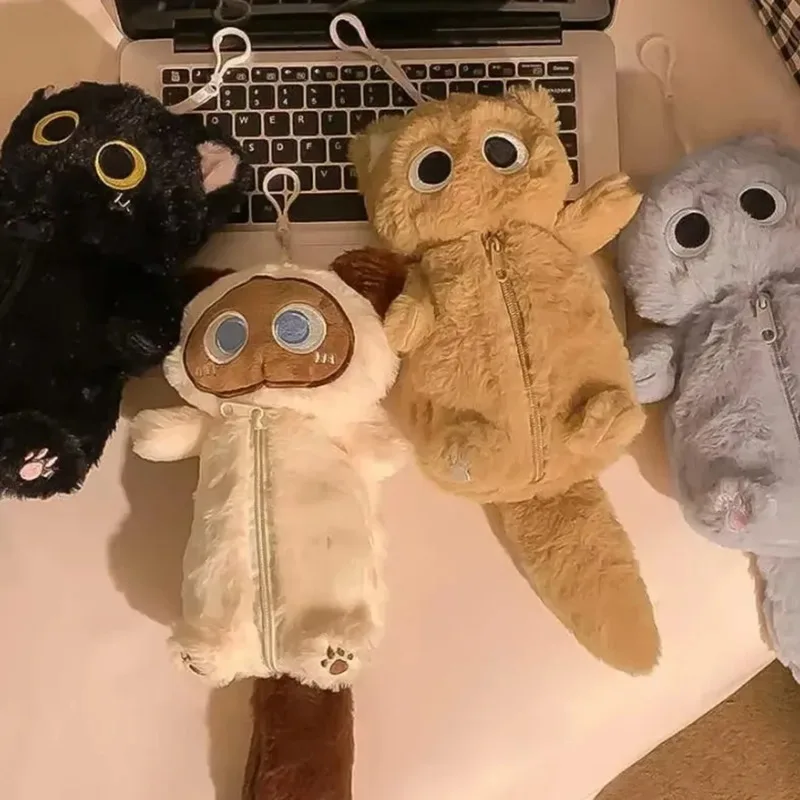 

Cat Plush Pencil Case Stuffed Animal Large Capacity Stationery Bag Cute Design Cat Pencil Bag Learning