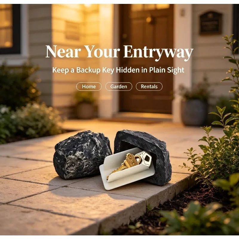 2026 New Simulation Stone Hidden Key Box Safe - Outdoor Garden Security Storage Fake Rock for Spare Key Hiding and Protection