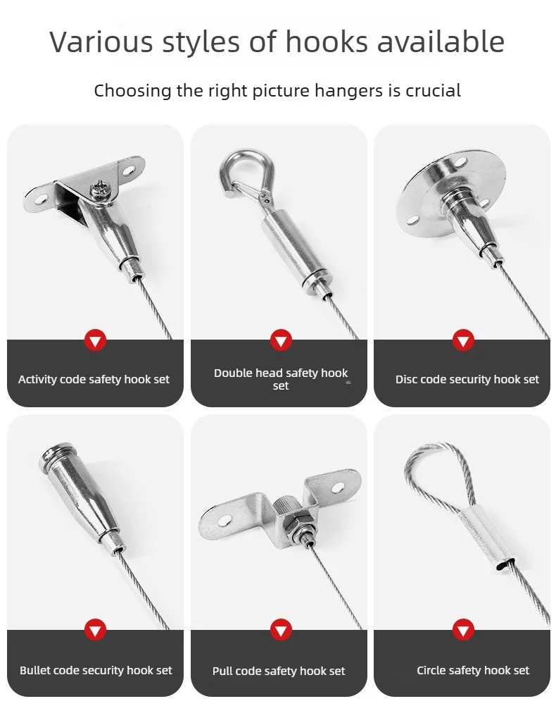 Length 0.5/1/1.5/2m Adjustable 304 Stainless Steel Wire Cable, Suspension Kit, Double Hole Rope Clamp, Used For Hanging Pictures