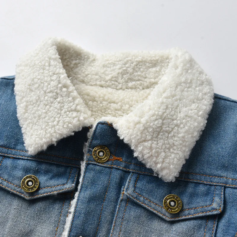 2025 winter new children's imitation lamb wool lining warm denim jacket Fashion Korean version thick denim jacket