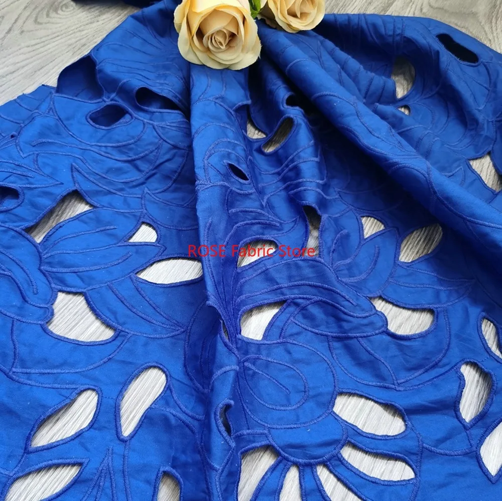 

1 yard Bright Blue Pure Cotton Hollow Out Embroidered Fabric For Sewing Dress Clothes DIY Handmade Crafting Cloth